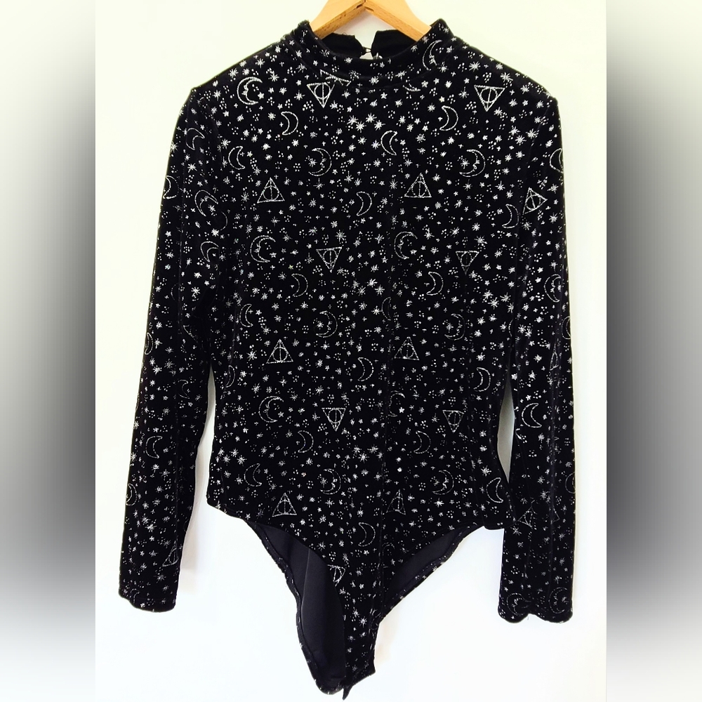 SHEIN Black Glitter Body suit | Harry Potter Inspired Bodysuit | Deathly Hallows